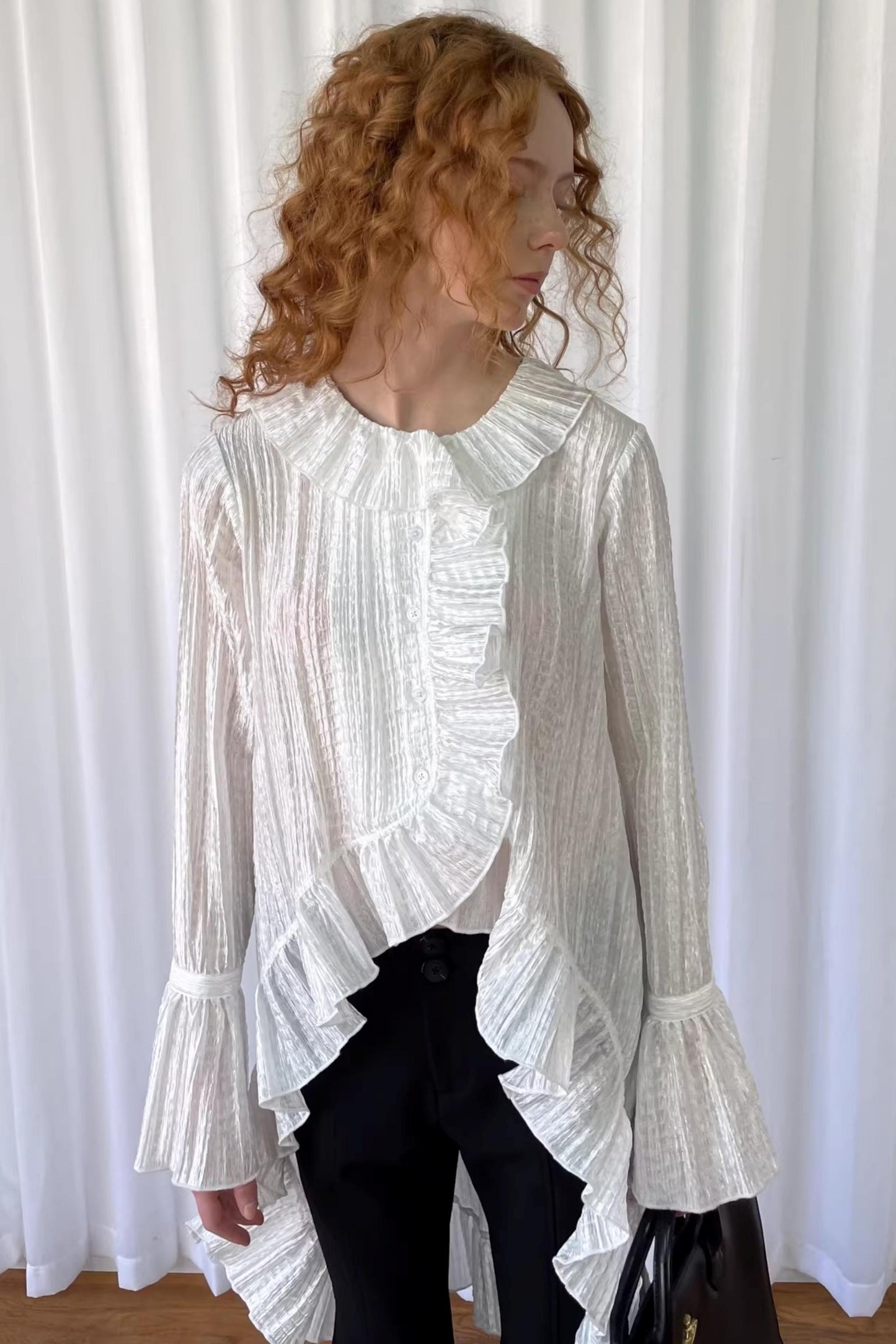 White Lace Ruffled Shirt