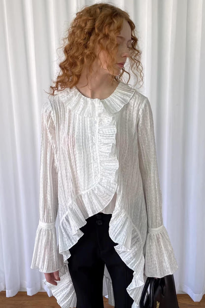 White Lace Ruffled Shirt