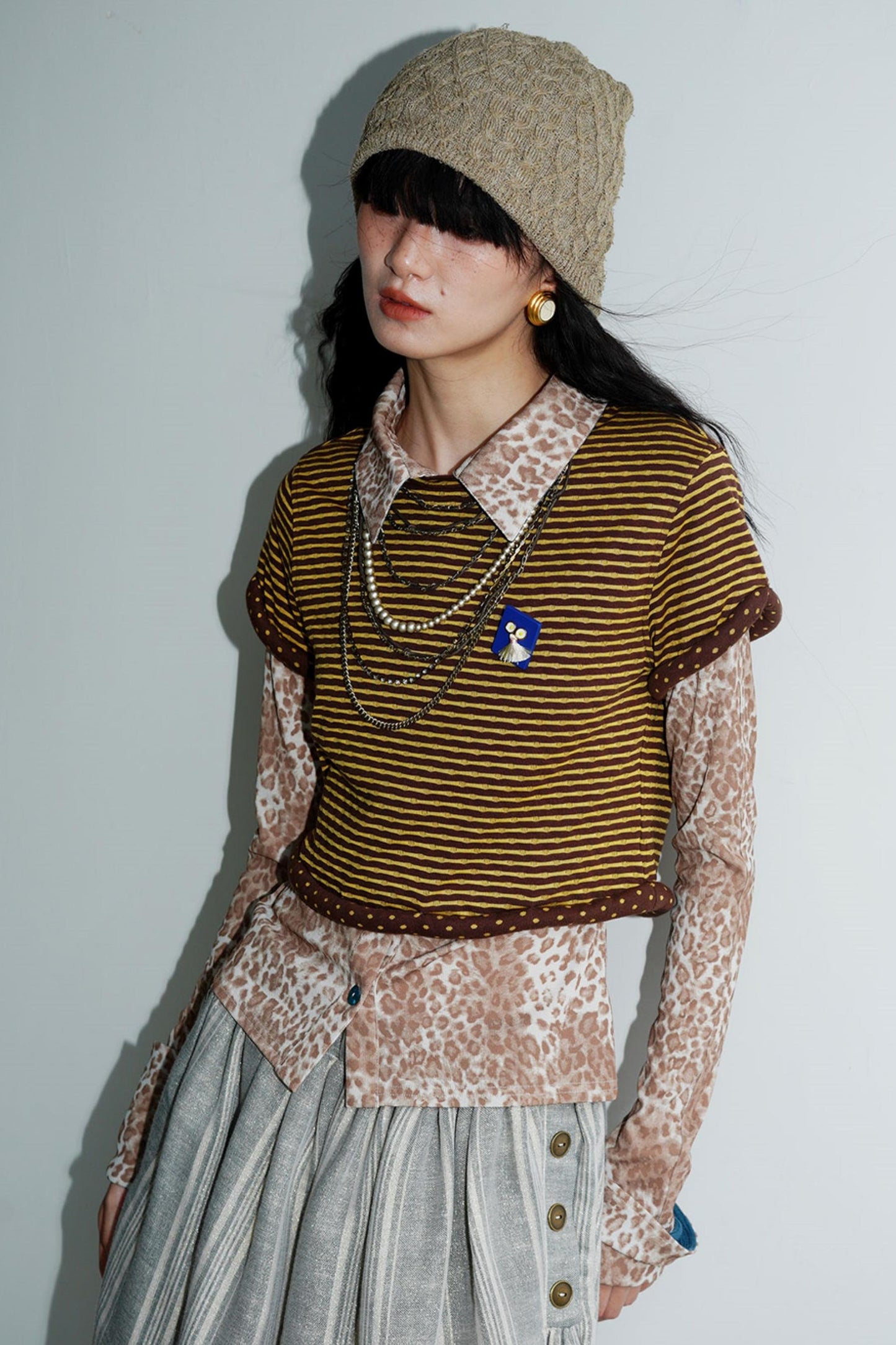 Vintage Striped Rolled Hem Short-Sleeve Top