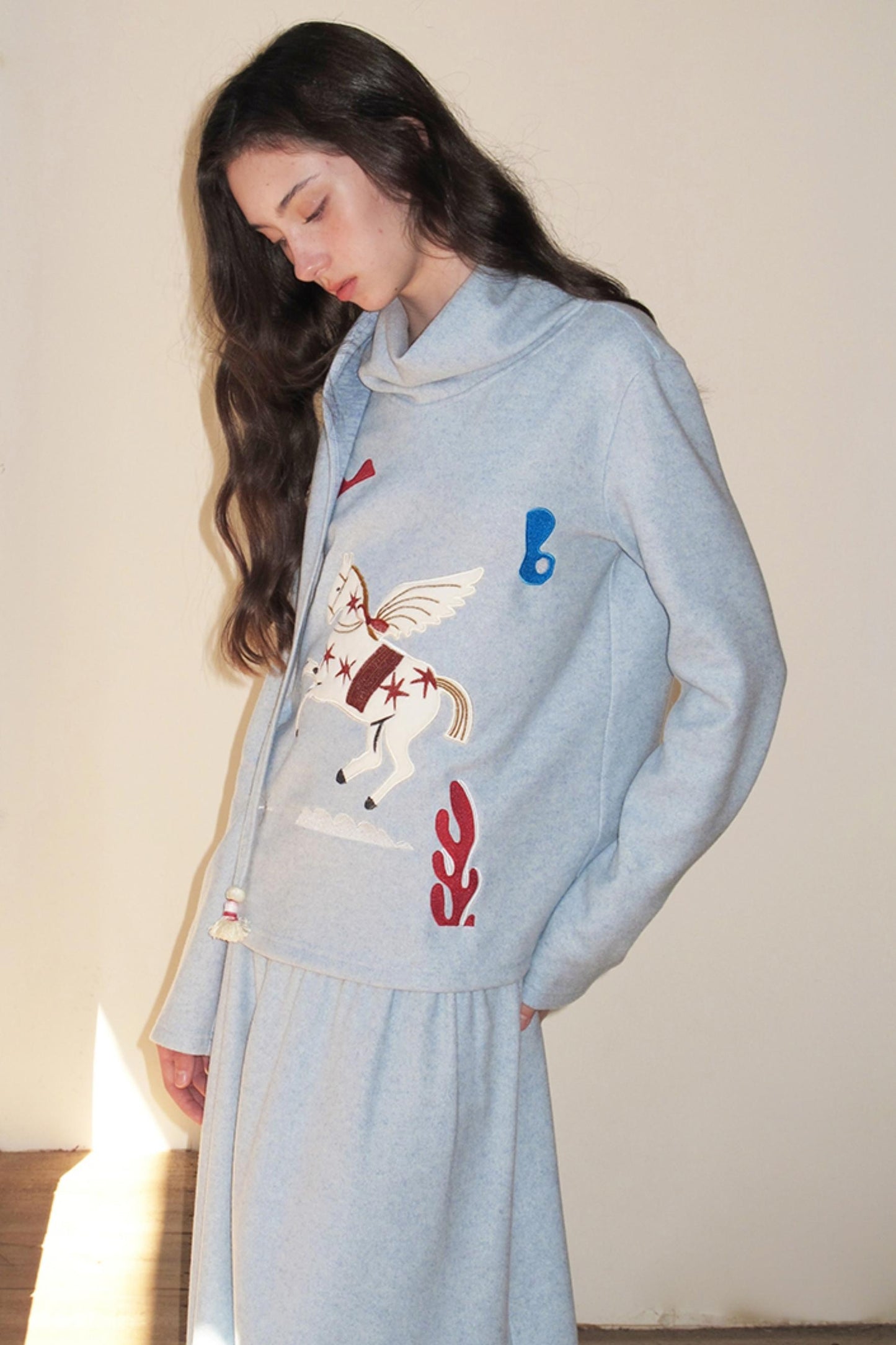 Three-Dimensional Pony Knit Top & Skirt Set