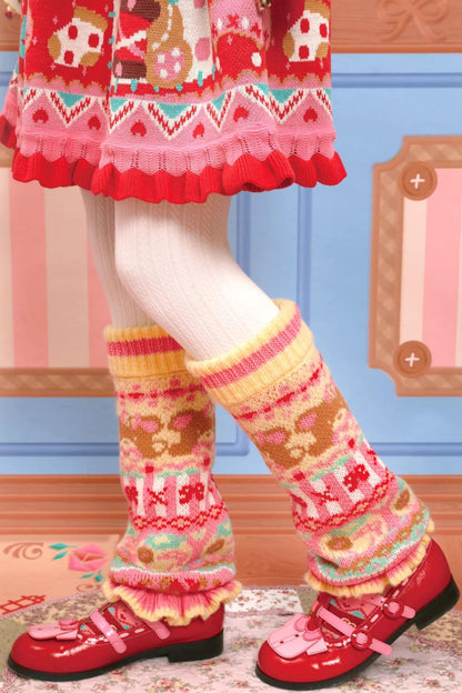 Yellow-Pink Lace Knit Warmers