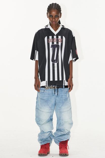 Striped V-Neck Polo Tee