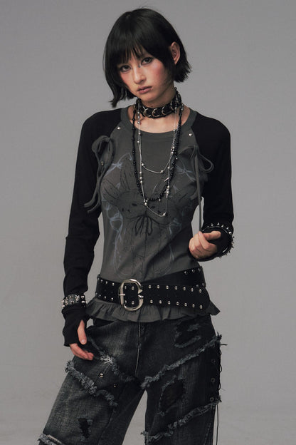 Asian Lace Stretch Long Sleeve T-Shirt