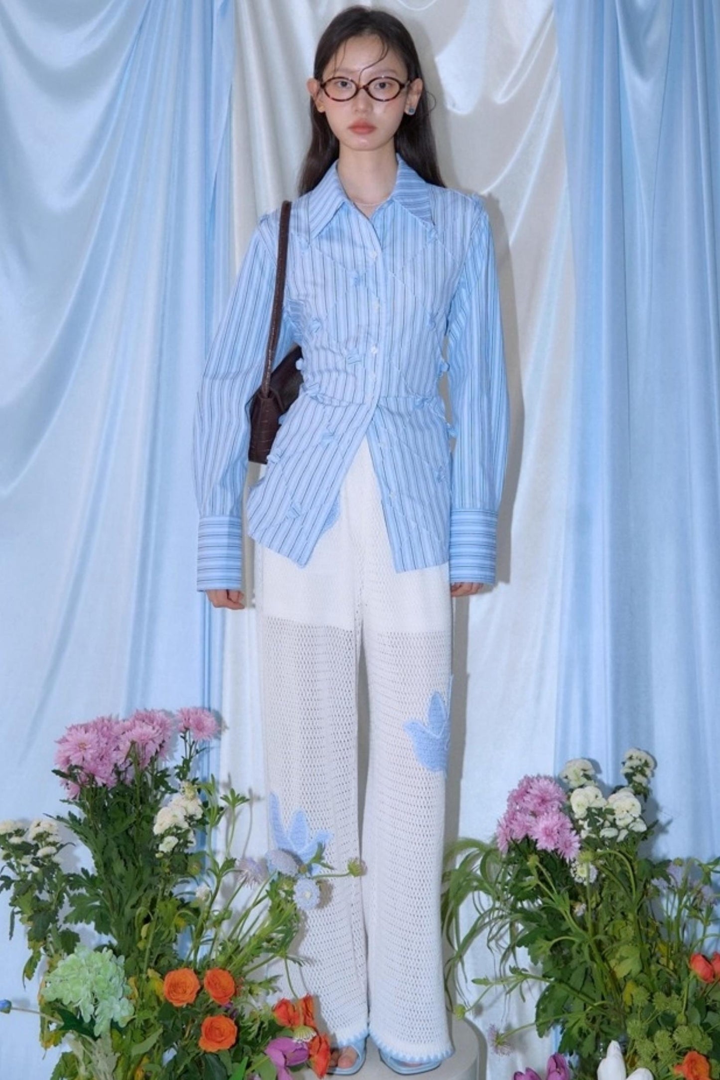 Mandao Flower Vine Striped Diamond Shirt