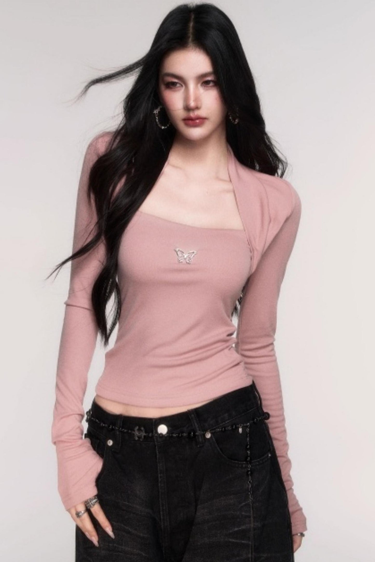 Fake Two Sleeve Slim Knit Top