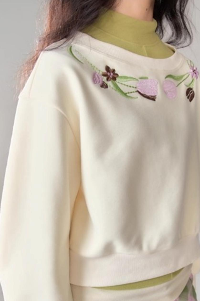 Tulip Embroidery Cloud Sweater