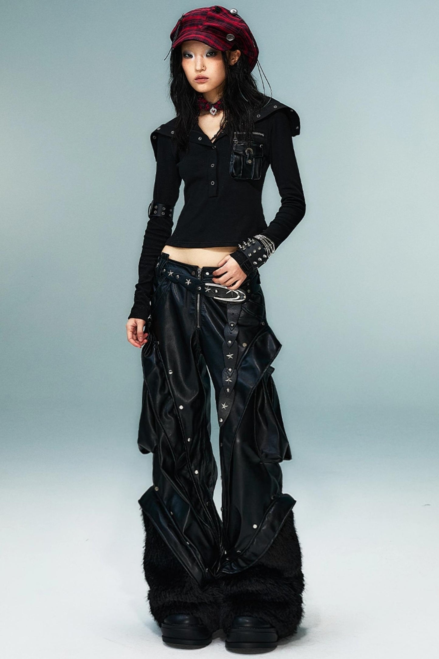 Autumn Punk Wide-Leg Leather Pants