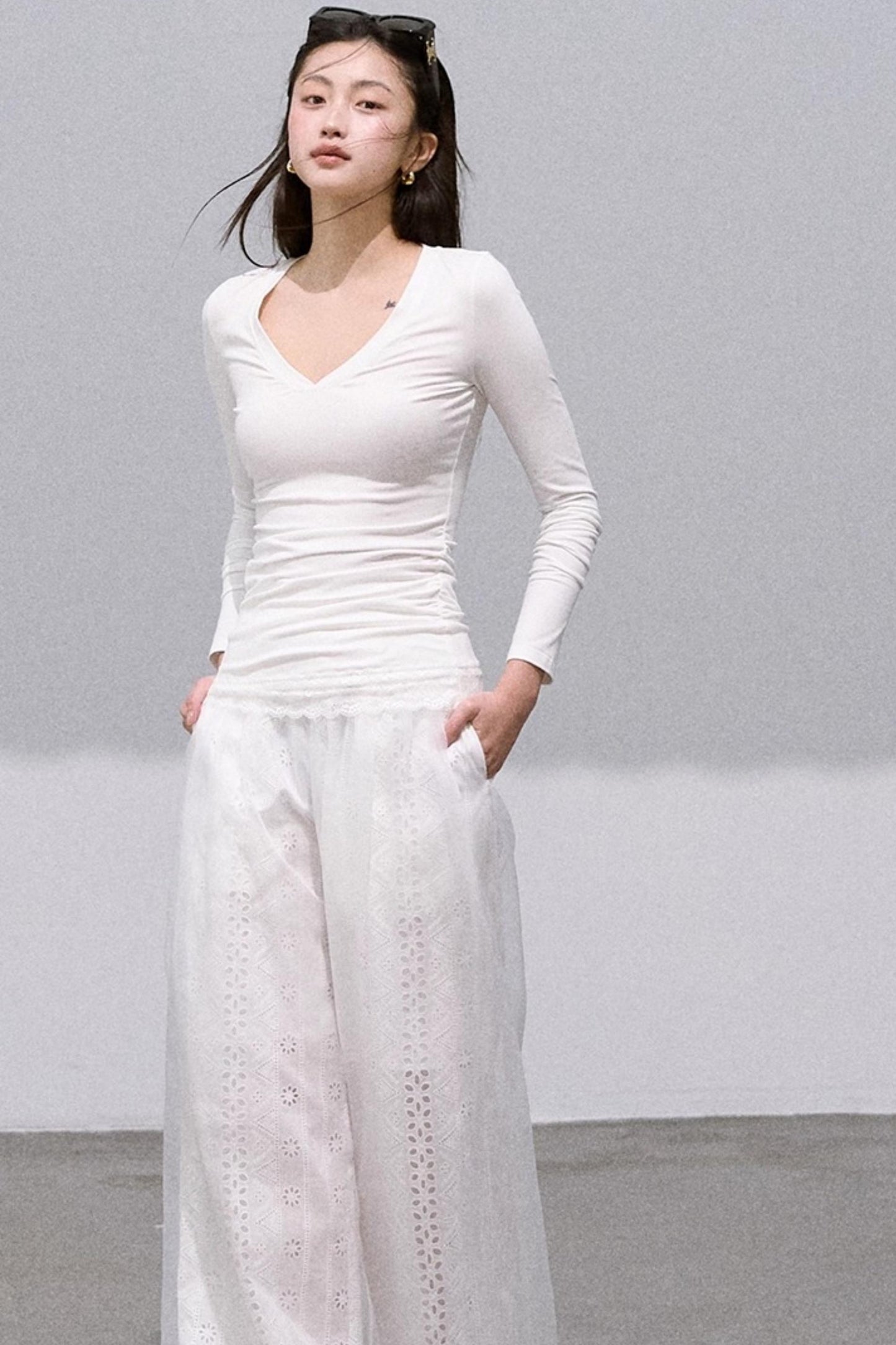 Shimmer Cotton Wide-Leg Pants