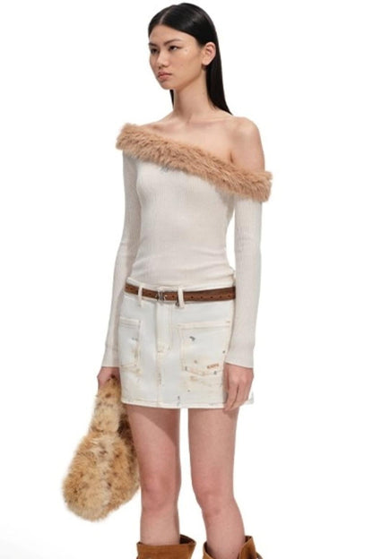 Fur Collar Knit Sweater