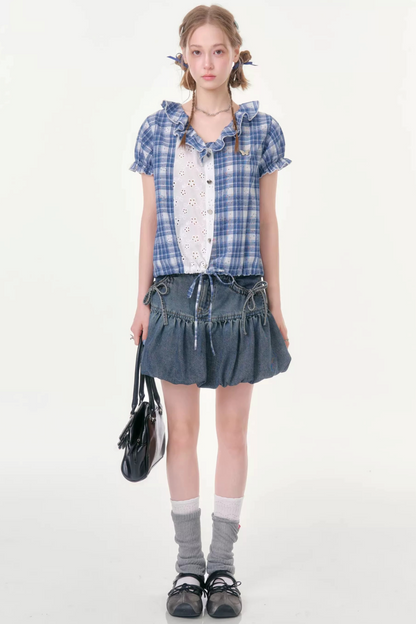 Plaid Patchwork Summer Blouse