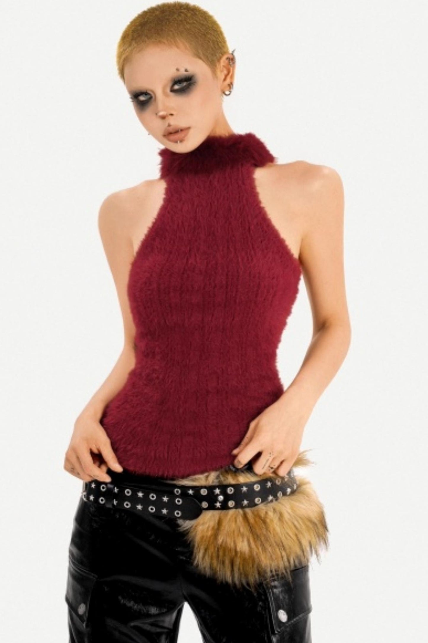 Fur Collar Knitted Vest