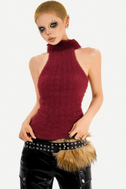 Fur Collar Knitted Vest
