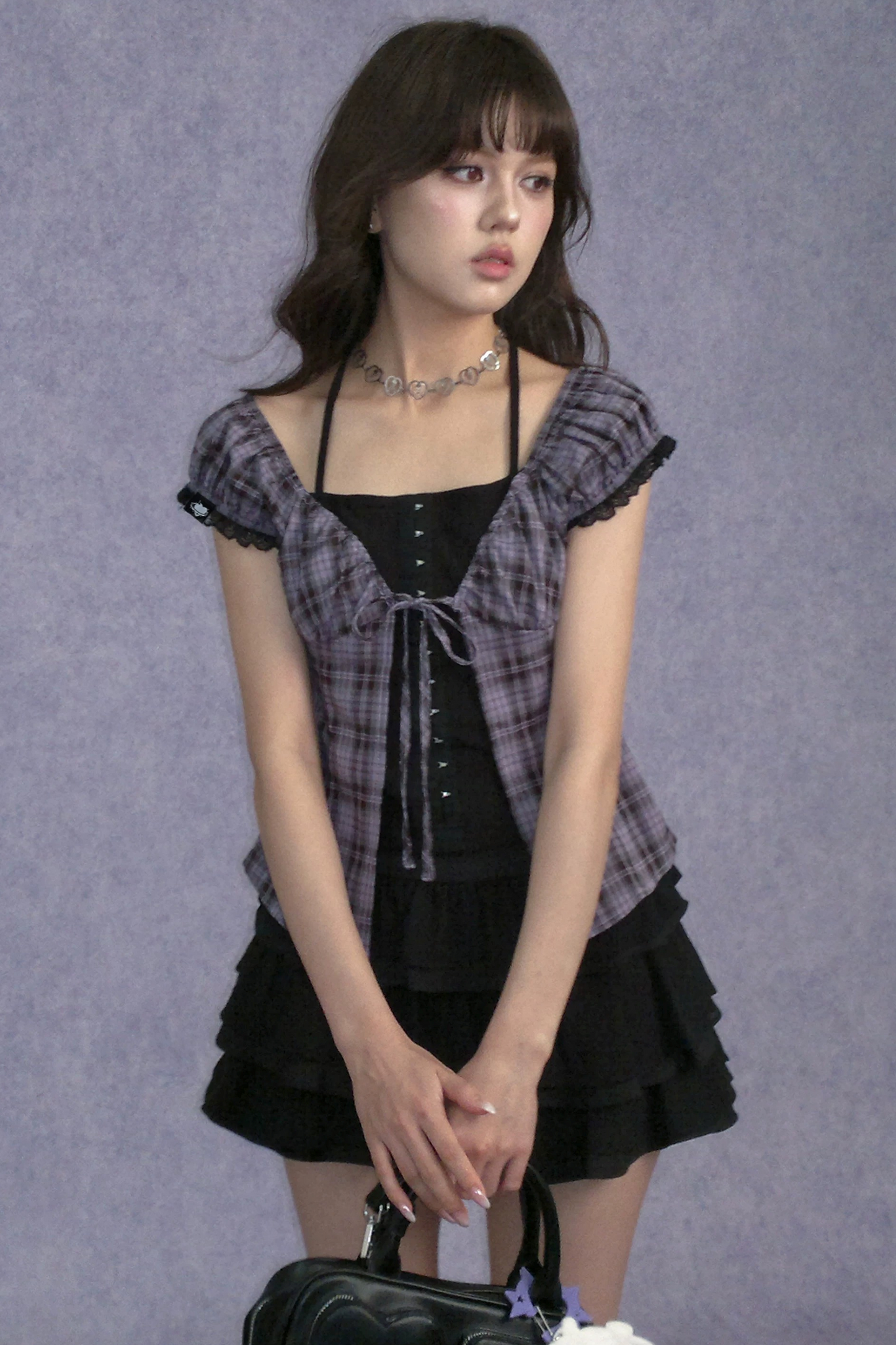 Plaid Halter Neck Top Set-Up