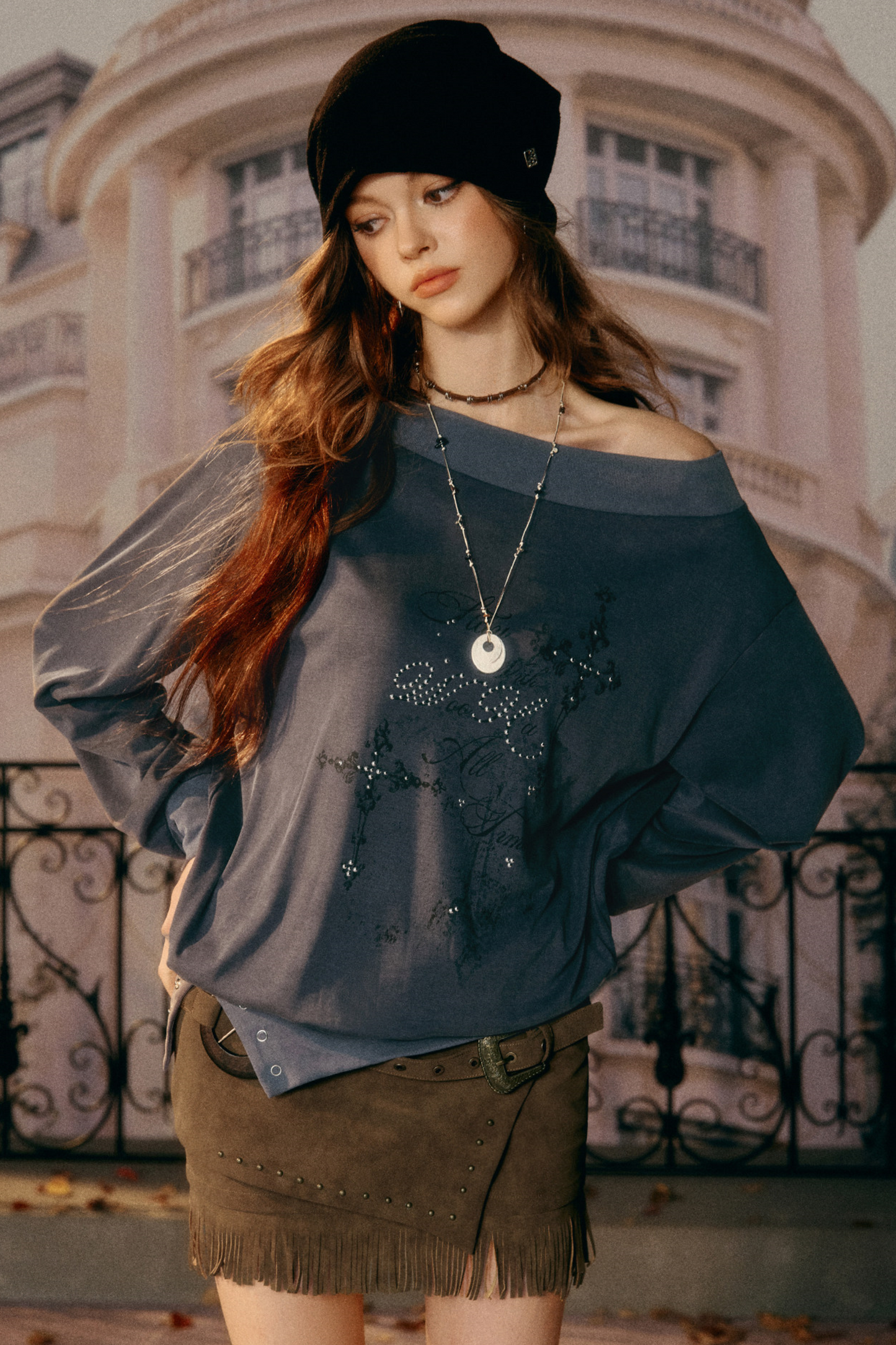 Retro Off-Shoulder Sweatshirt