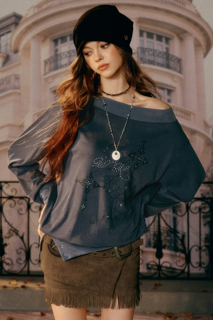 Retro Off-Shoulder Sweatshirt