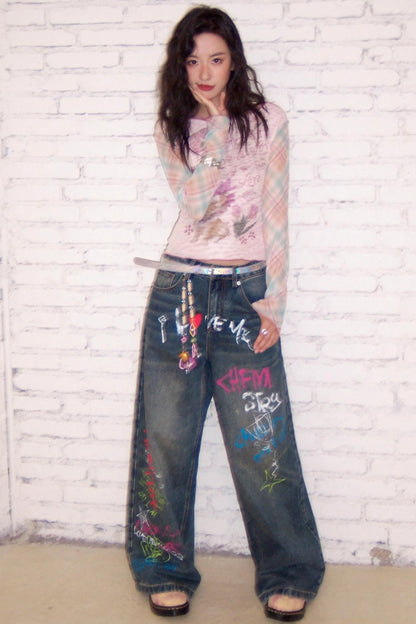 Childish Graffiti Wide-Leg Jeans