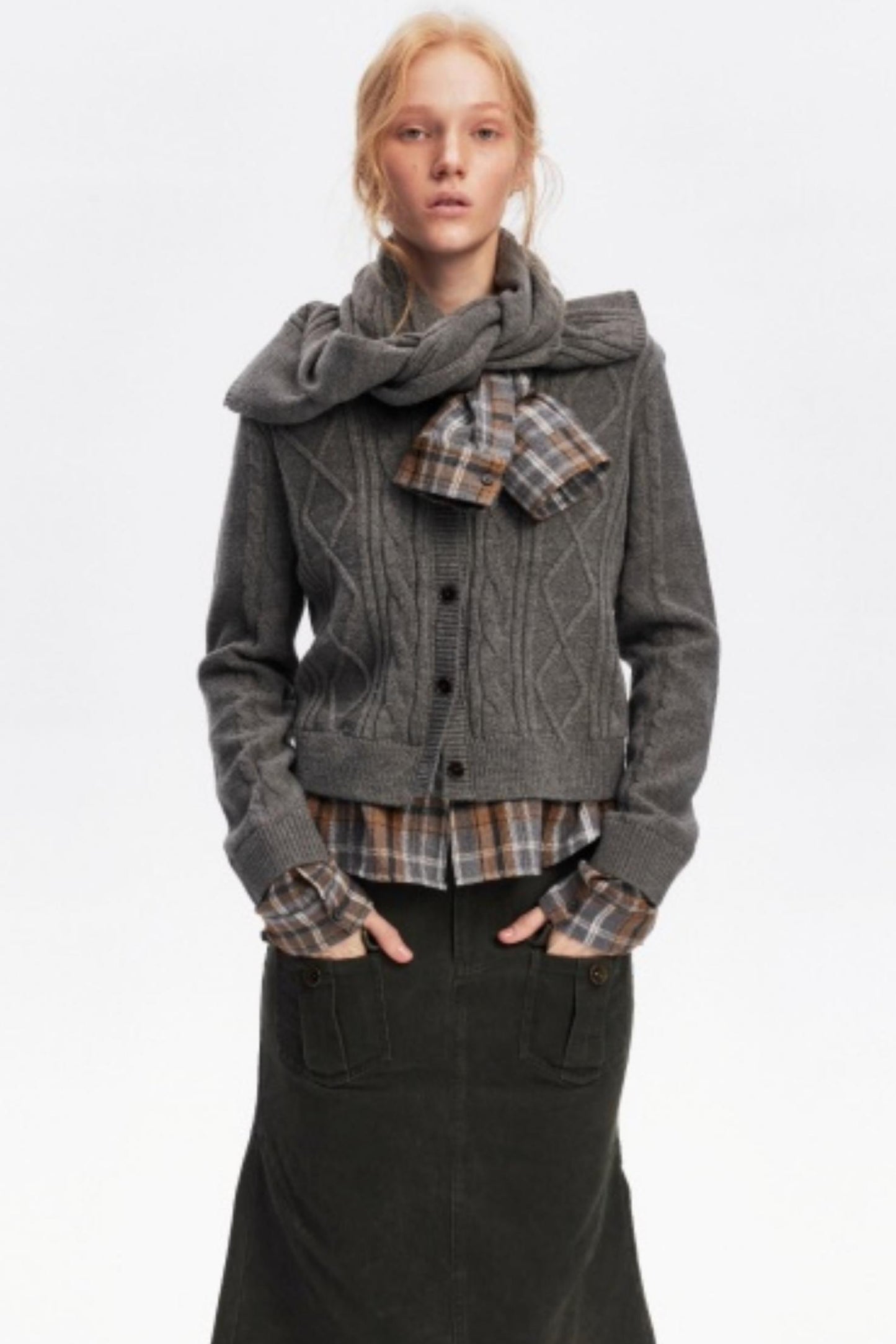 Wool Twist Pattern Cardigan Set-Up