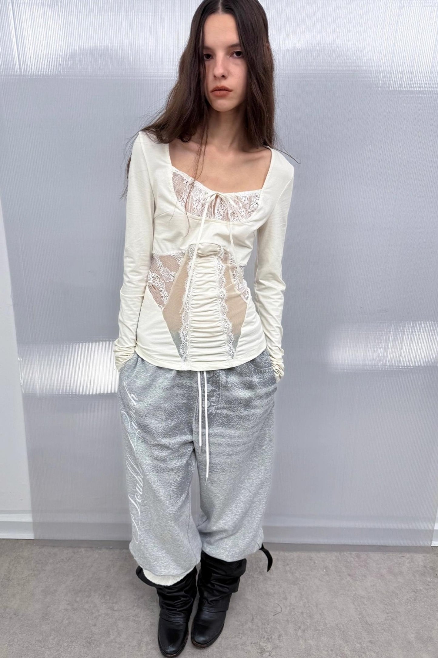 Shoulder Lace Girly Slim Long Sleeve T-Shirt