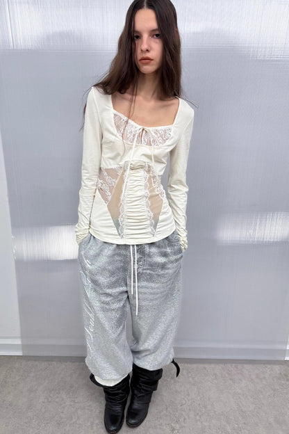 Shoulder Lace Girly Slim Long Sleeve T-Shirt