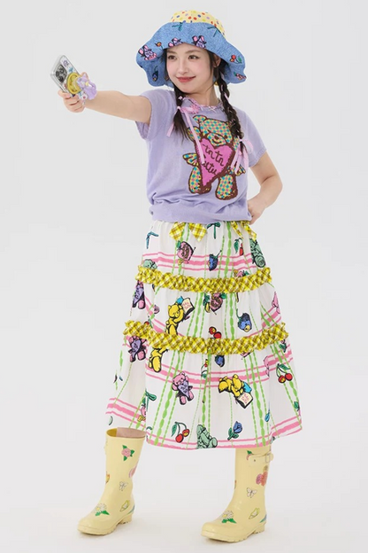 Robe salopette à carreaux avec ours