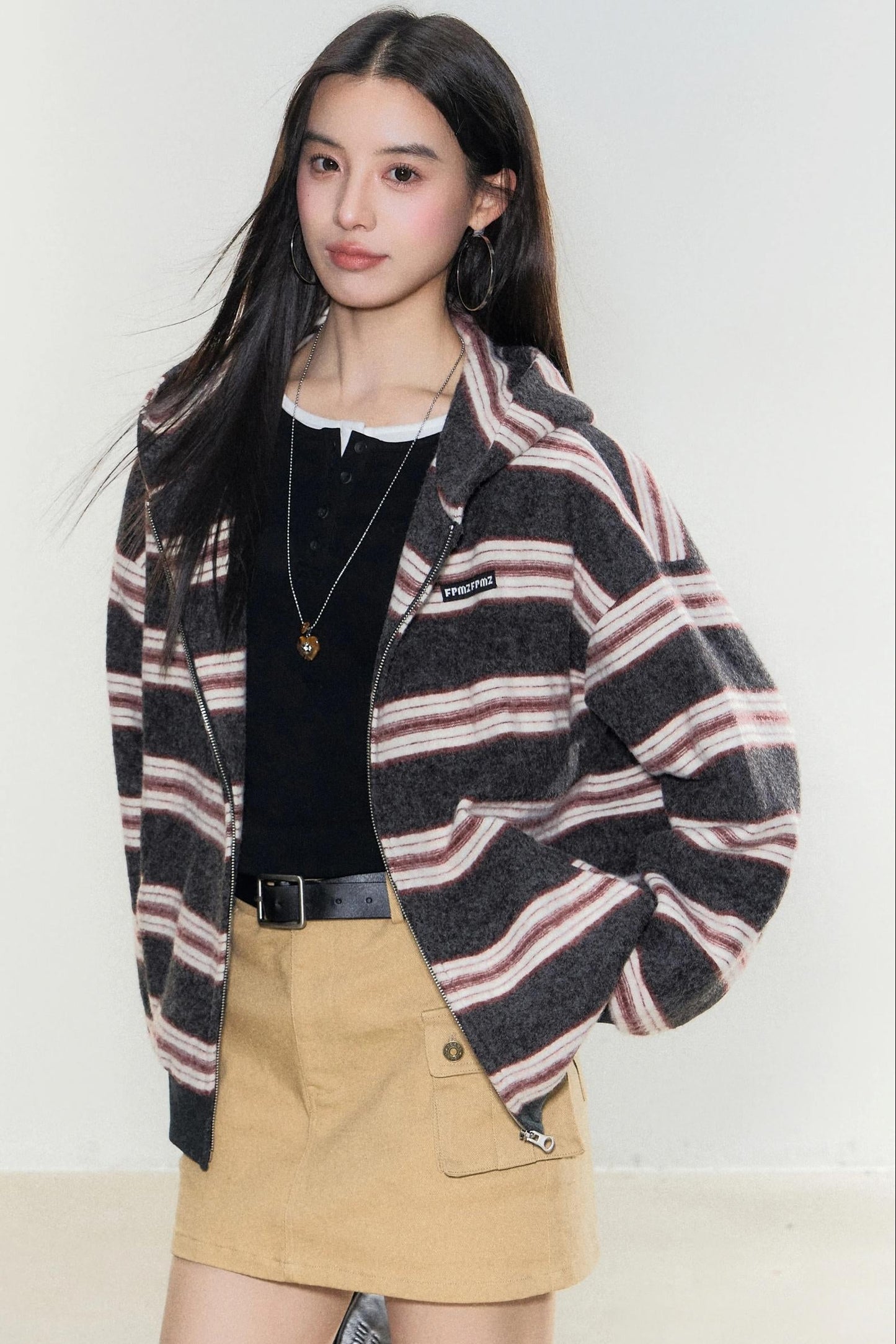Gestreifte Kapuzen-Cardigan-Jacke
