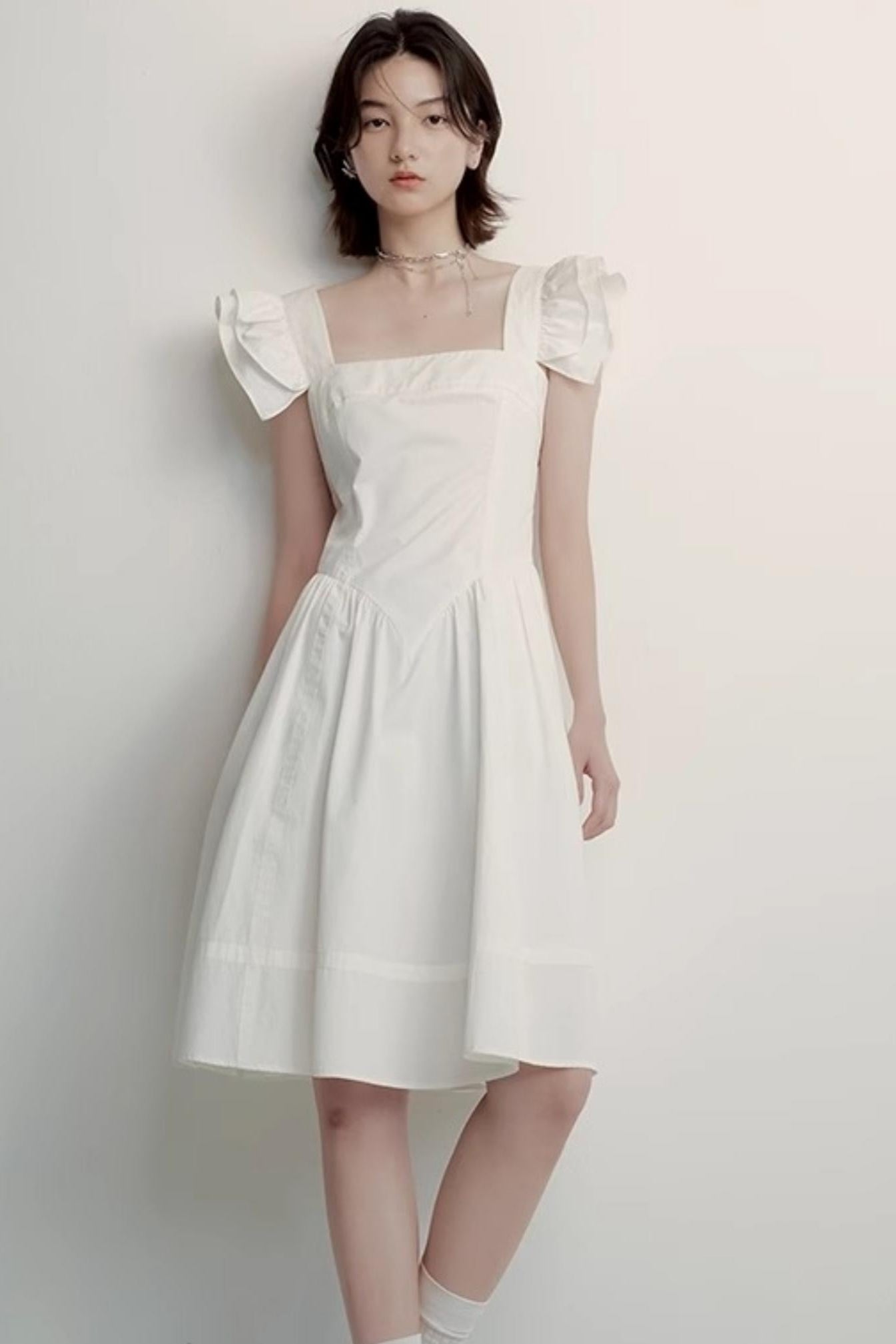 White Cotton Ruffle Dress