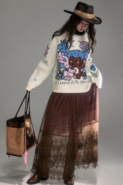 Plush Animal Jacquard Sweater