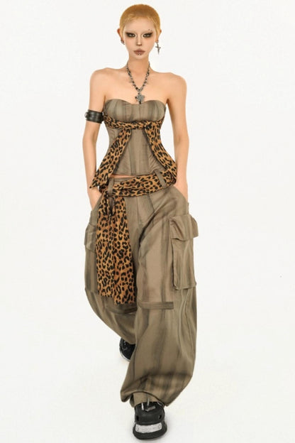 Retro Cargo Style Wide-leg Pants