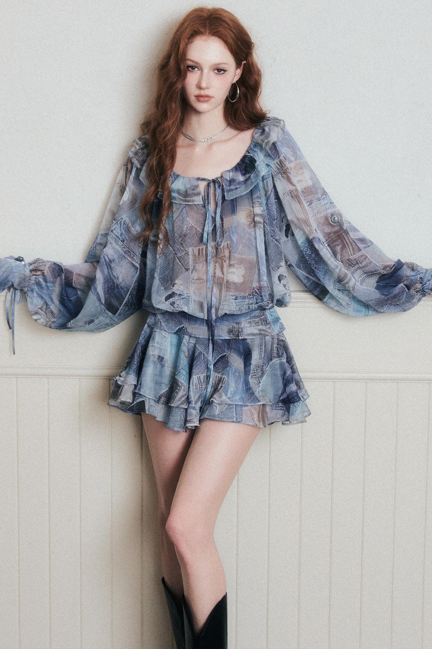 Ruffles Denim Shirt Dress