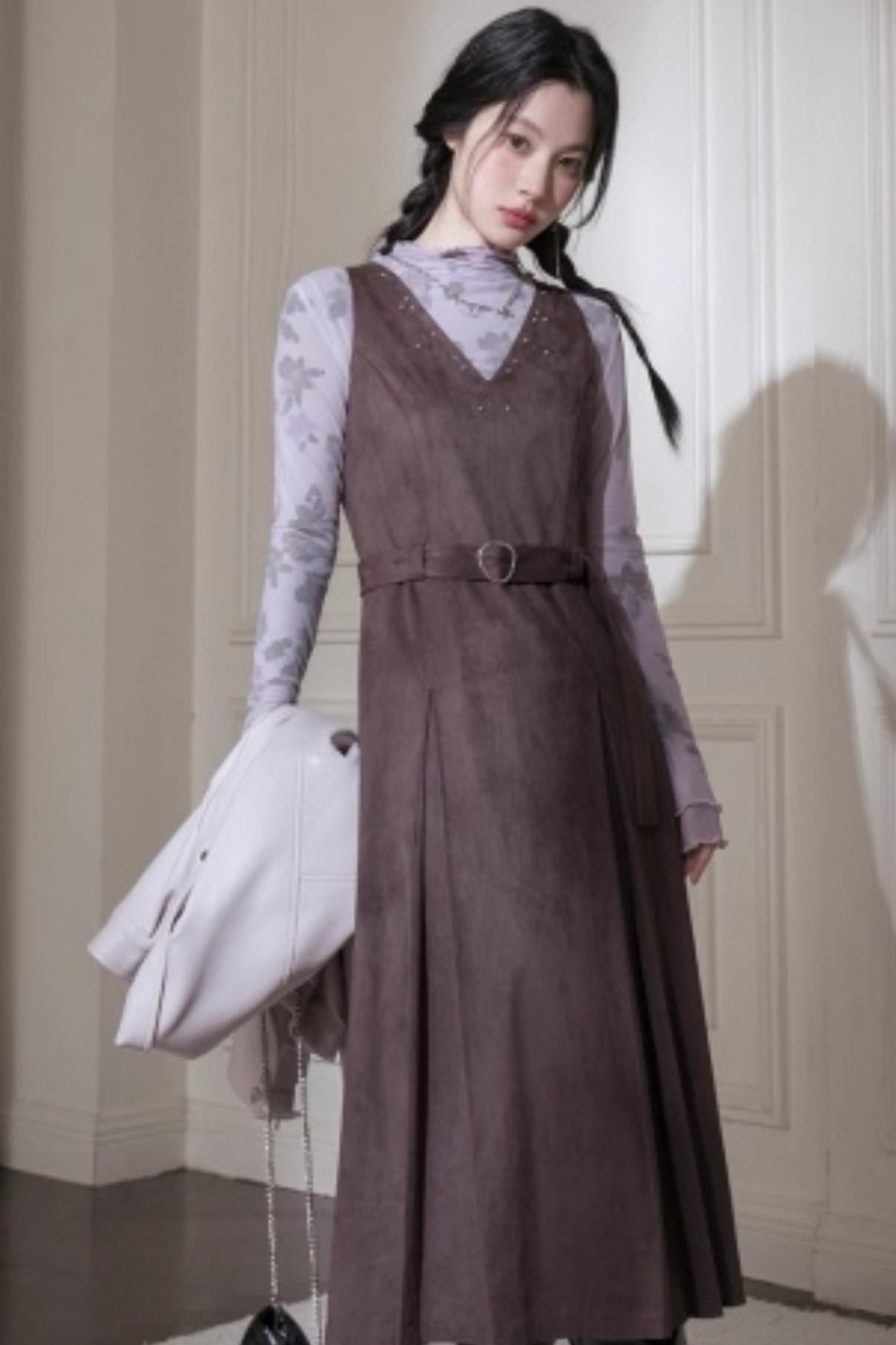 Twilight Gray Purple Studded Vest Dress