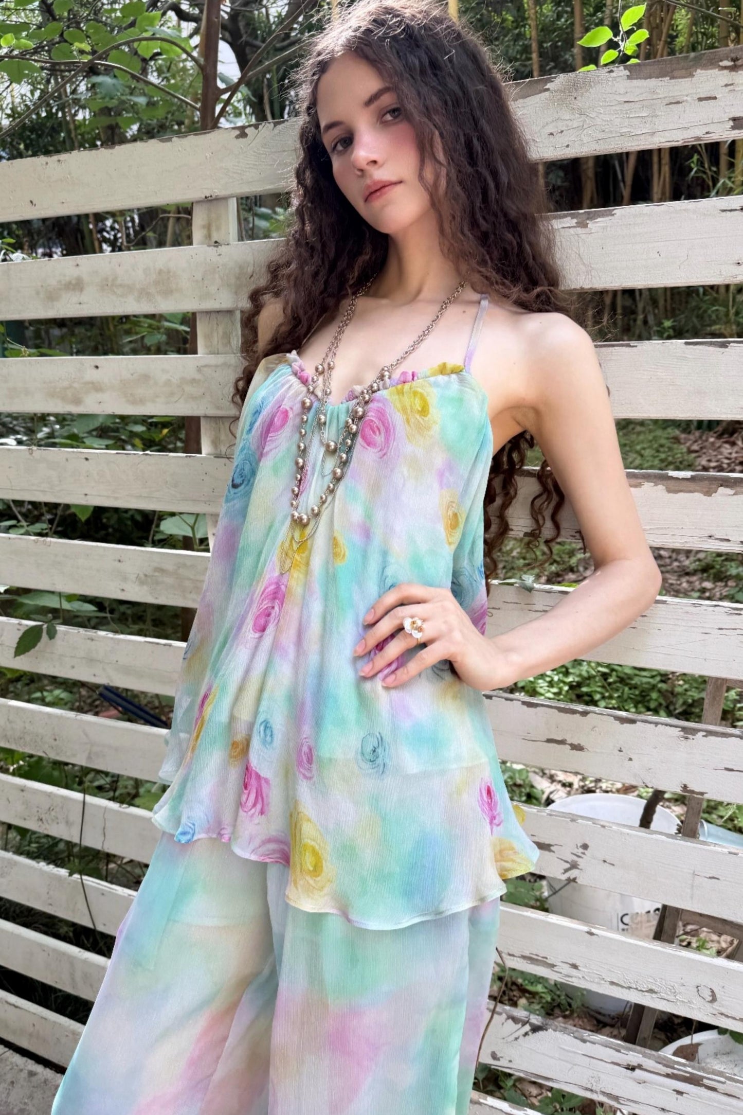 Rose Silk Chiffon Skirt Set-Up