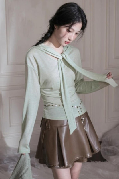 Lyocell Wool Shawl Knitwear Top