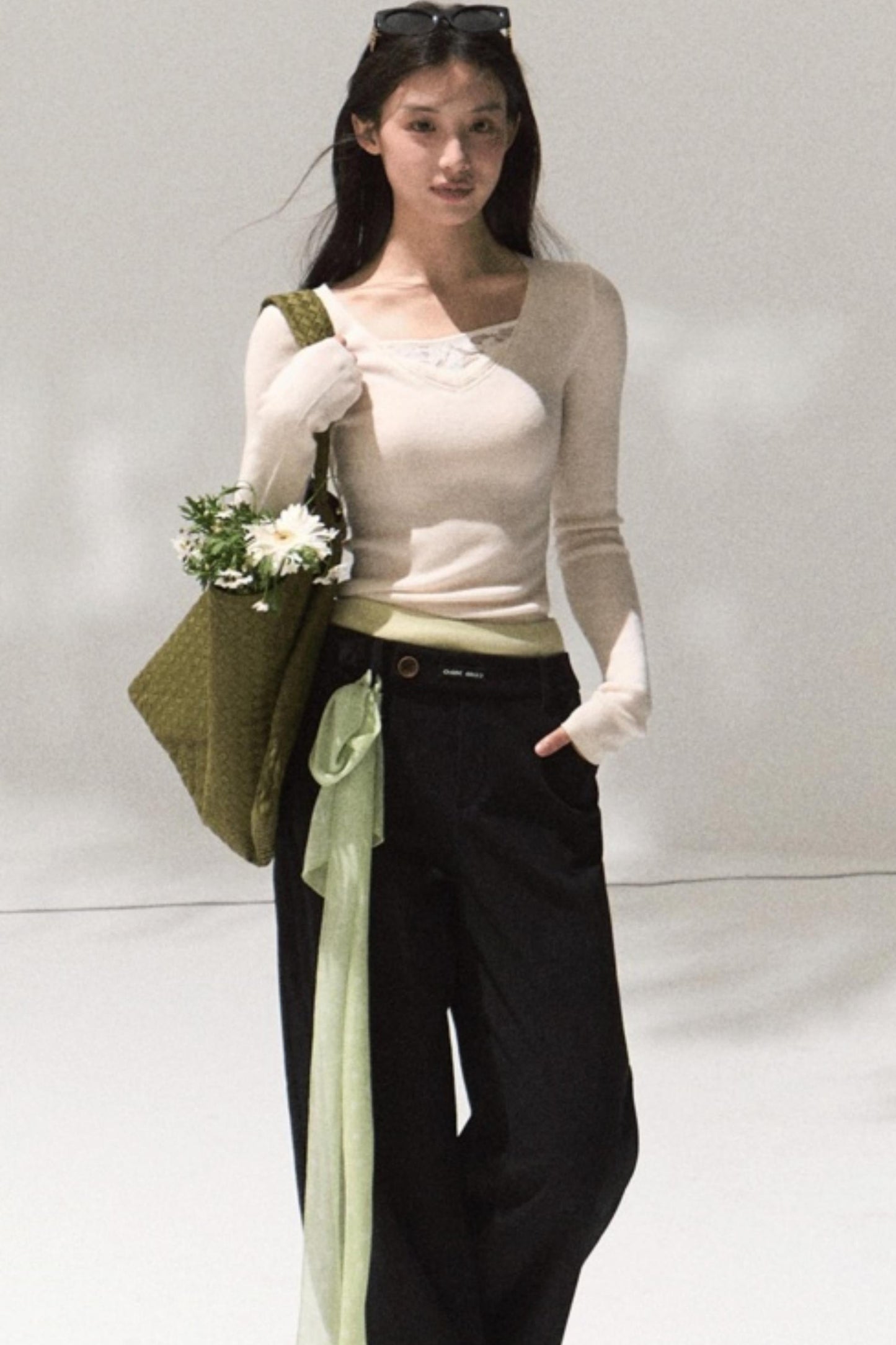 Linear Corduroy Straight Drape Pants