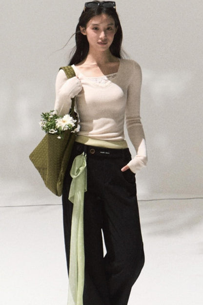 Linear Corduroy Straight Drape Pants