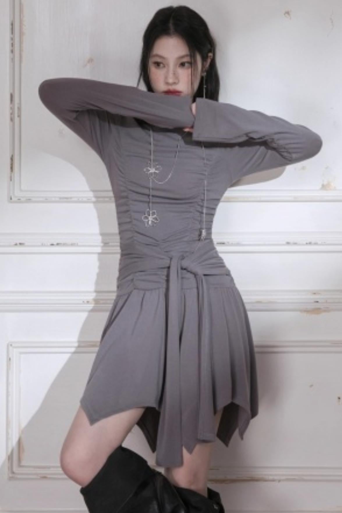 Pleated Turtleneck Dress