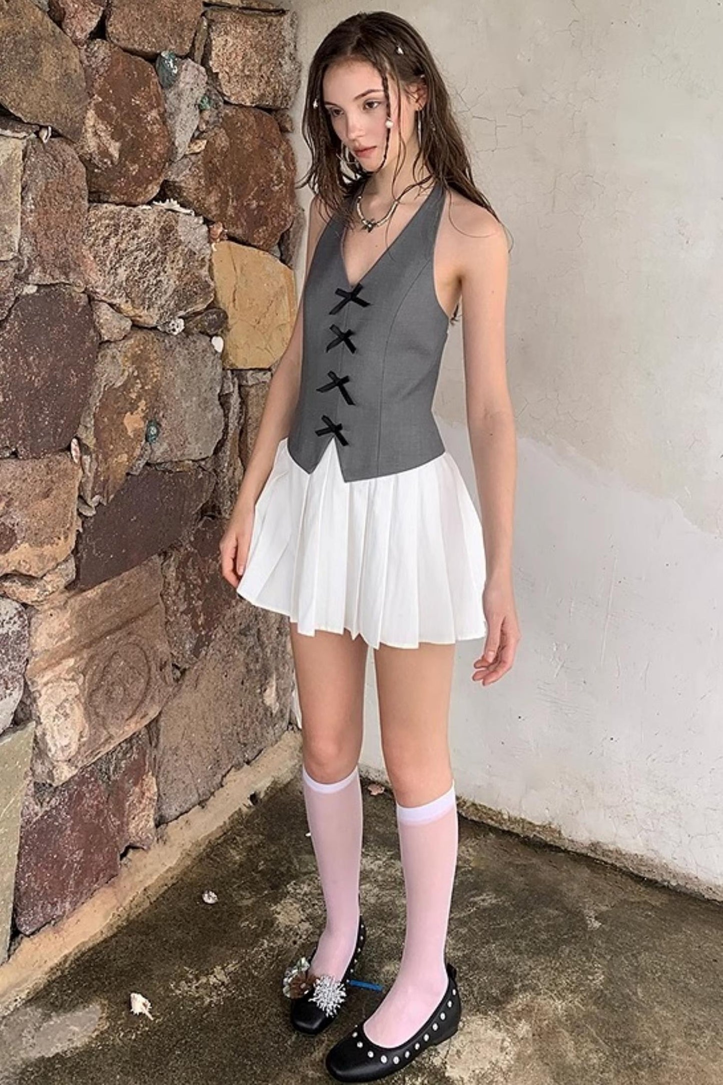 Gray A-Line Halter Dress