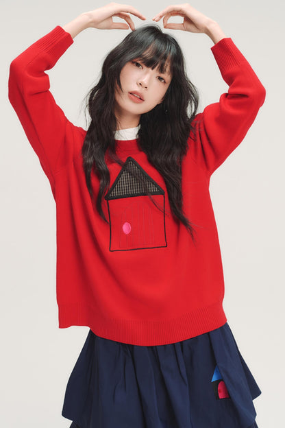 Color-Blocked Plaid Knit Top