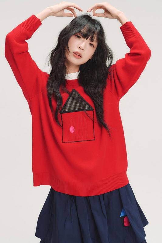 Color-Blocked Plaid Knit Top