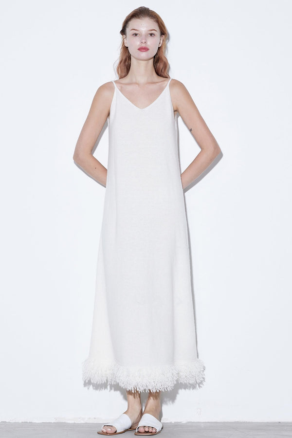 Fringe Wool Dress & Cardigan Set-Up