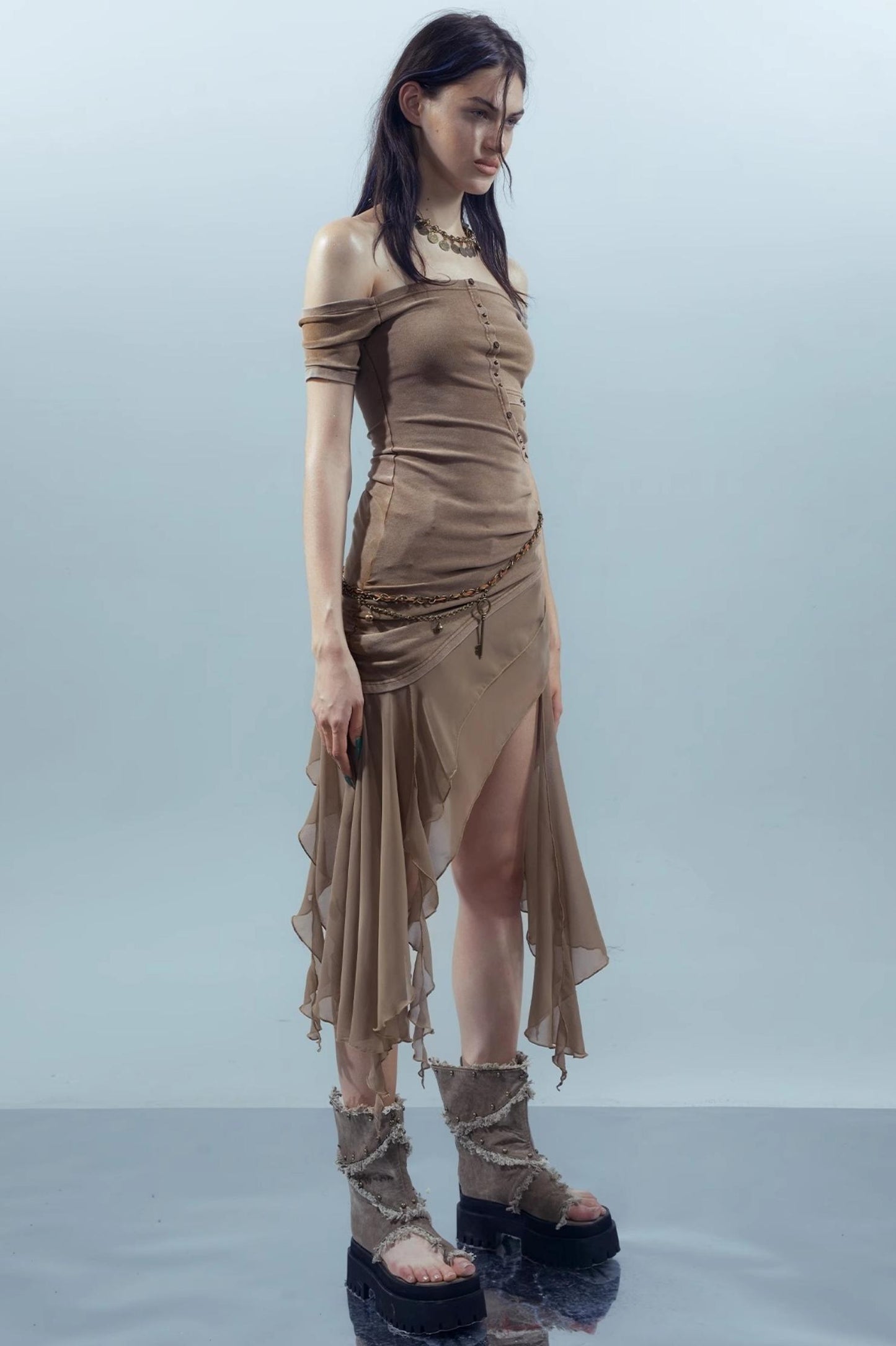 Patchwork Chiffon Asymmetrical Dress