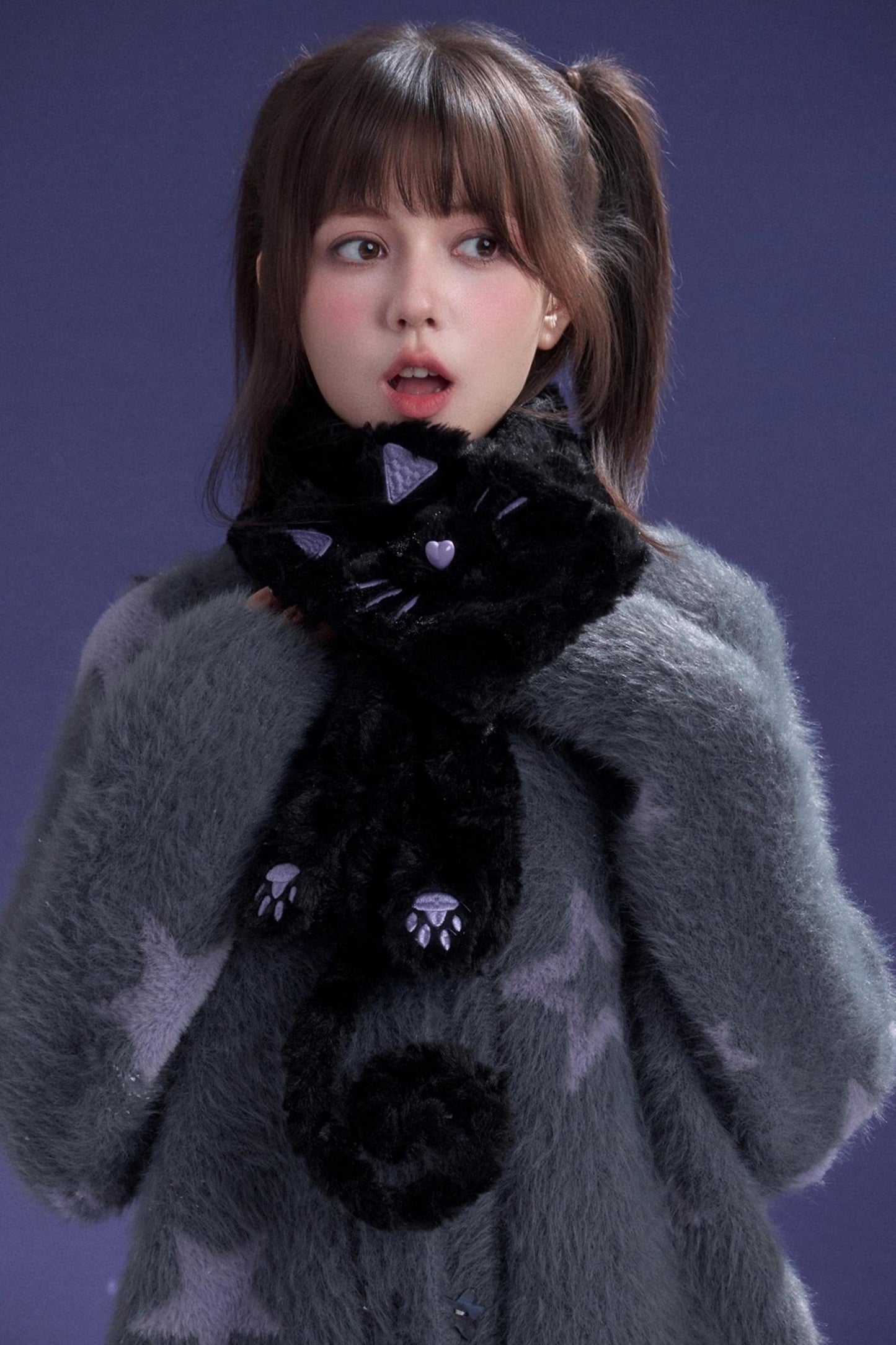 Black and Purple Cat Fur Scarf