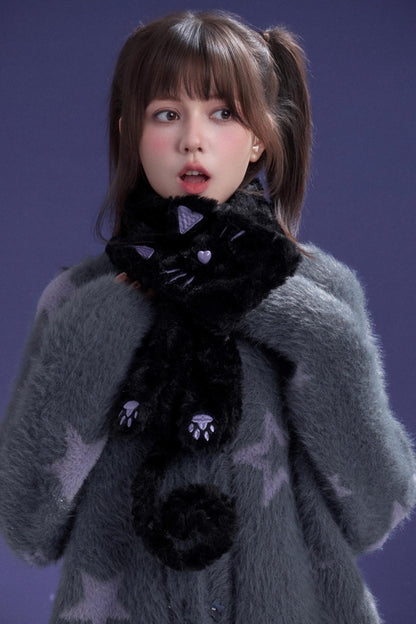 Black and Purple Cat Fur Scarf