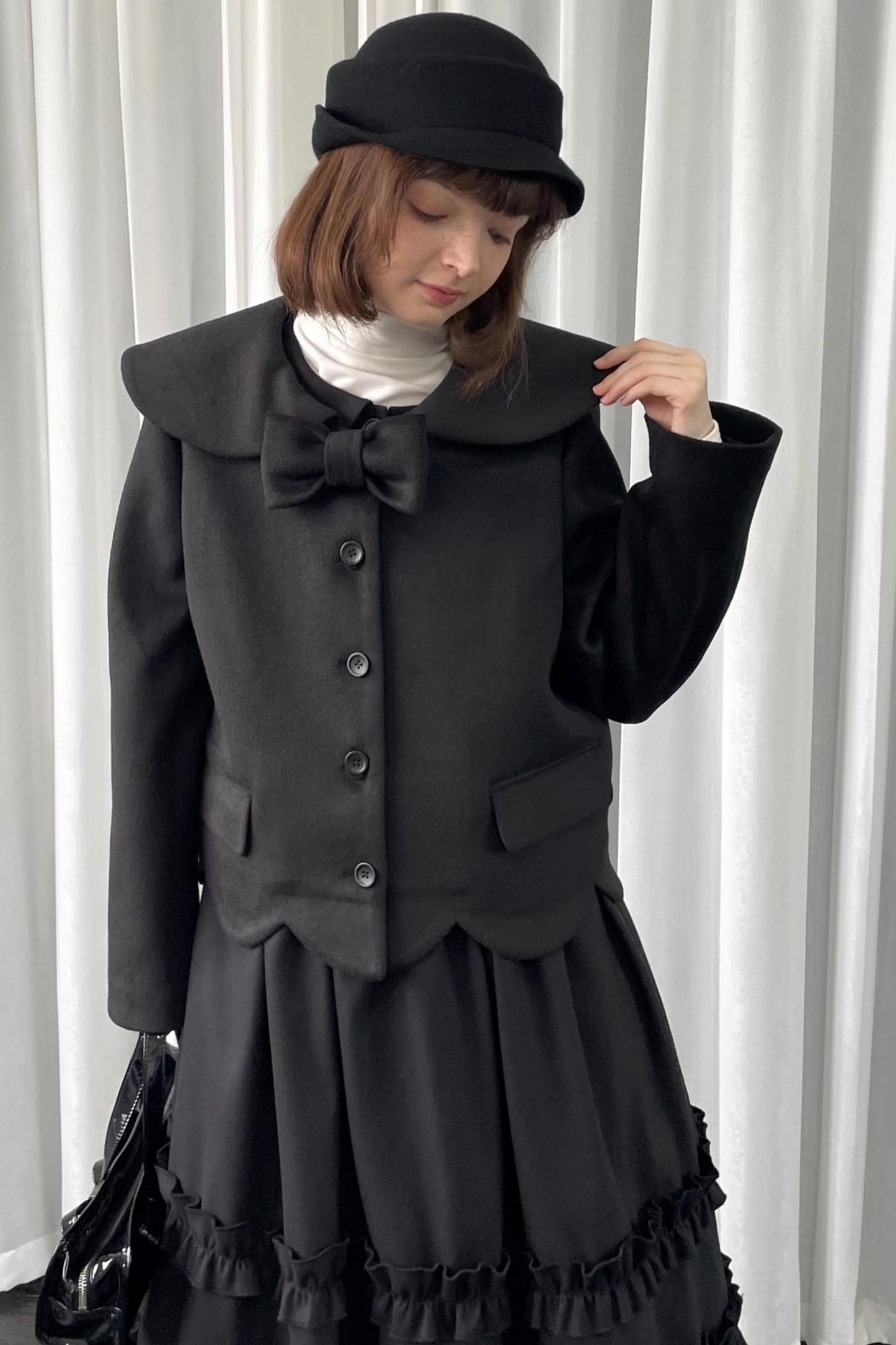 Black Woolen Bow Coat