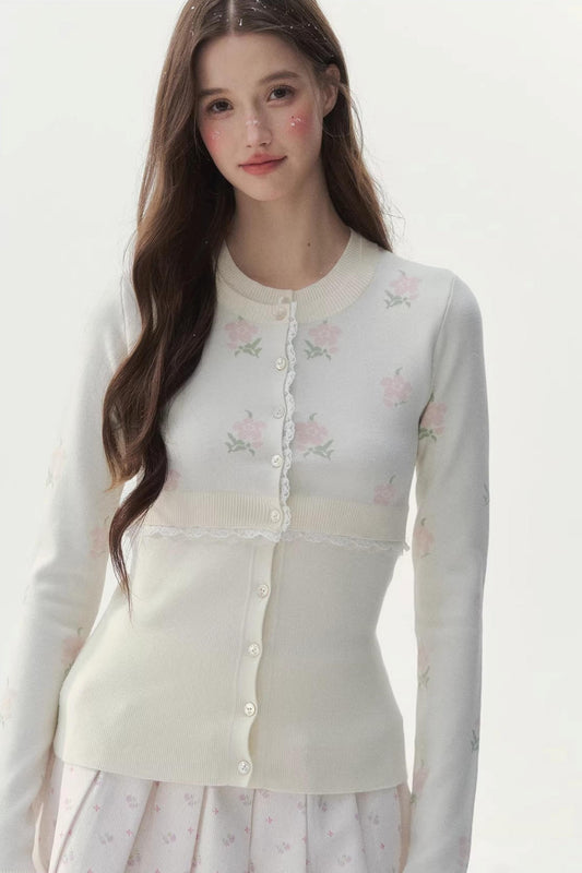 Floral Girlish Knitted Sweater