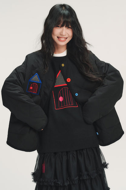 Color Block Embroidered Cotton Jacket