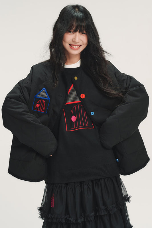 Color Block Embroidered Cotton Jacket