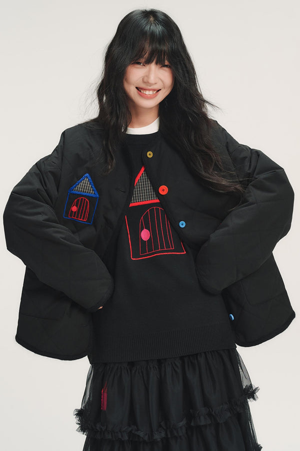 Color Block Embroidered Cotton Jacket