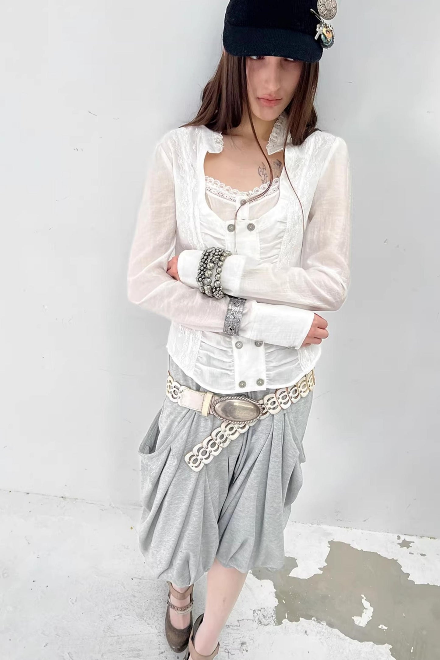 Retro Lace Splicing Shirt