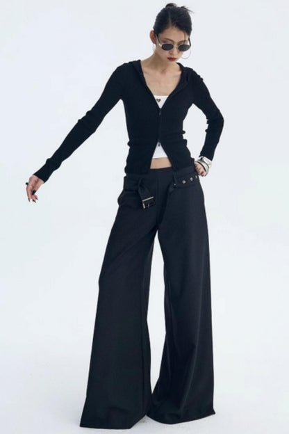 Detachable Belt Wide-Leg Pants