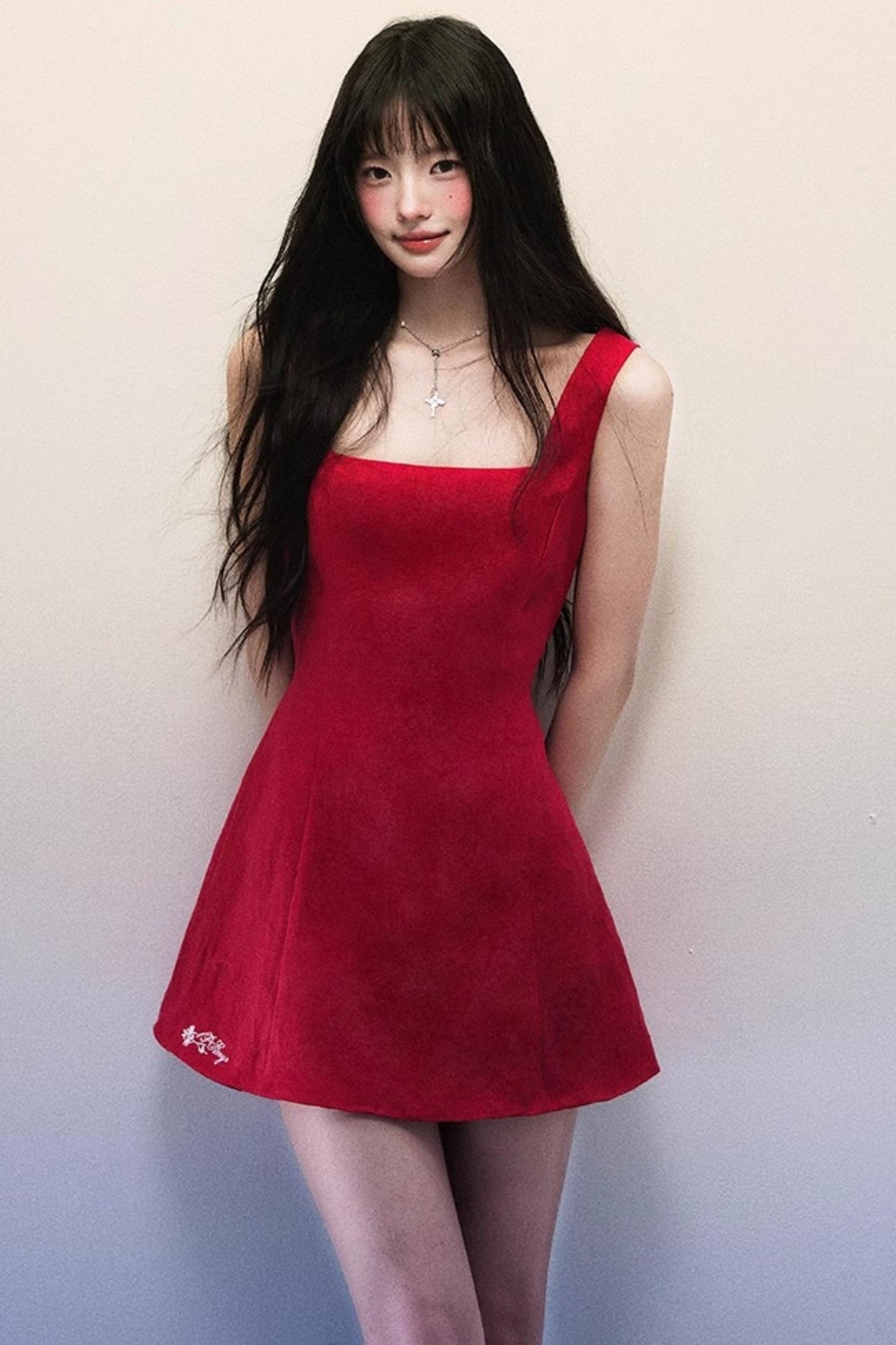 Square Neck A-Line Cotton-Linen Dress